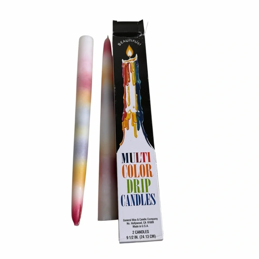Vintage Multi Color Drip Candles 9.5” General Wax USA 2 Pack Sealed Package